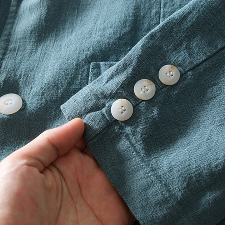 Buddha Stones Camicia da uomo in cotone e lino con tasche, a maniche lunghe, con patta con bottoni - image 4