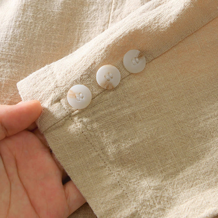 Buddha Stones Camicia da uomo in cotone e lino con tasche, a maniche lunghe, con patta con bottoni - image 14