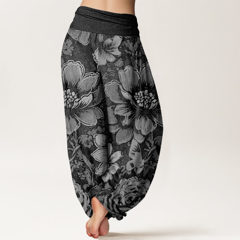 Pantaloni harem da donna con elastico in vita, motivo a farfalla, motivo a fiori di peonia e pietre Buddha Stones - image 5