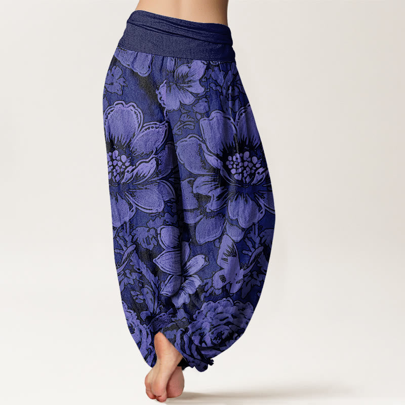 Pantaloni harem da donna con elastico in vita, in cotone, con motivo a farfalla e fiori di peonia, motivo Buddha Stones - image 8