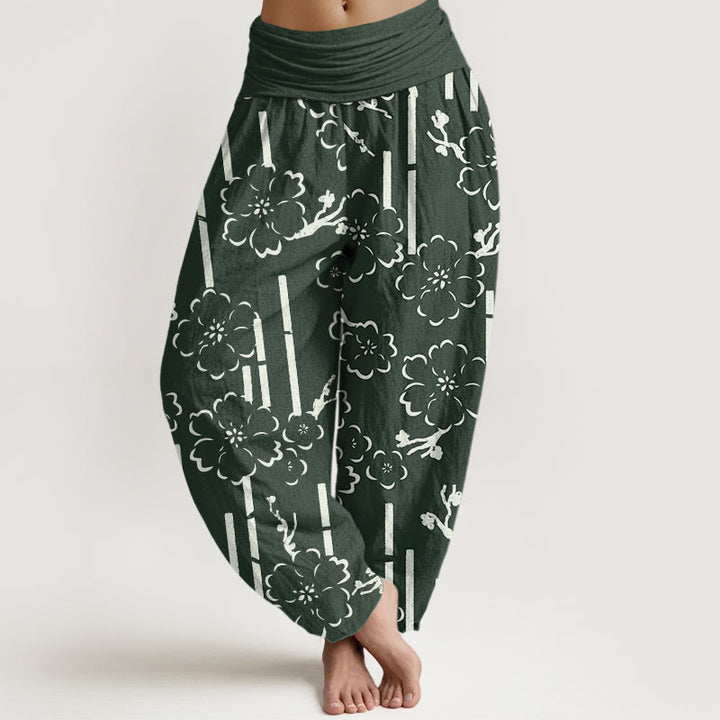 Pantaloni harem da donna con elastico in vita e motivo a linee floreali Buddha Stones - SeaGreen - US22, UK/AU26, EU54 (6XL) - image 1