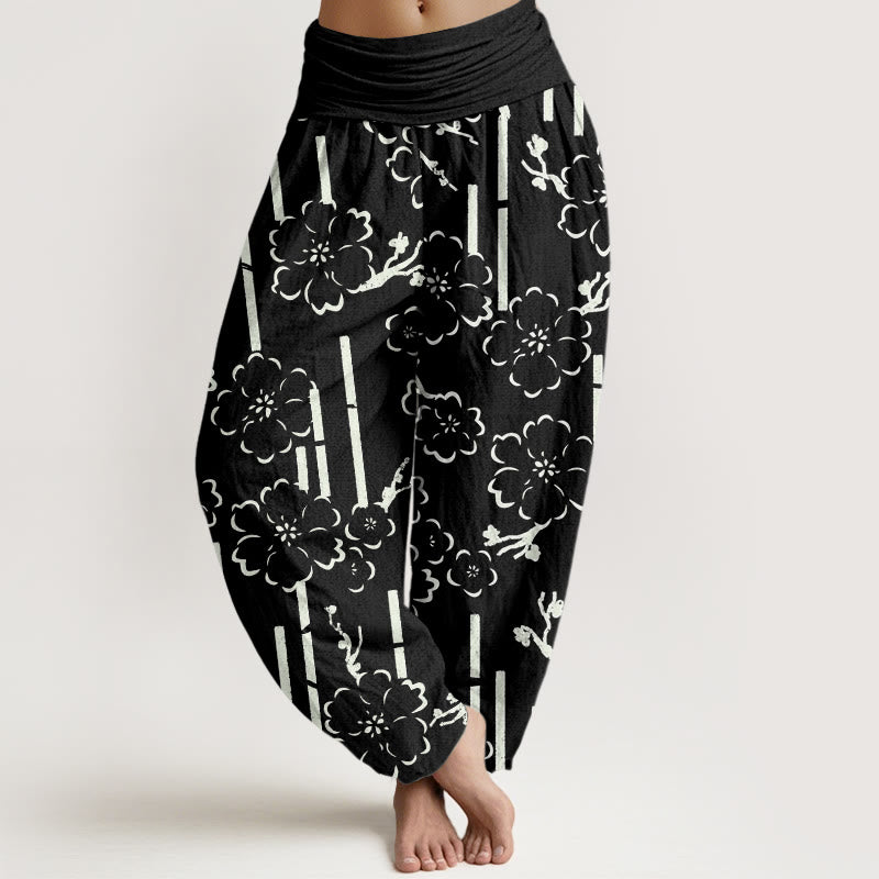 Pantaloni harem da donna con elastico in vita e motivo a linee floreali Buddha Stones - Nero - US22, UK/AU26, EU54 (6XL) - image 5
