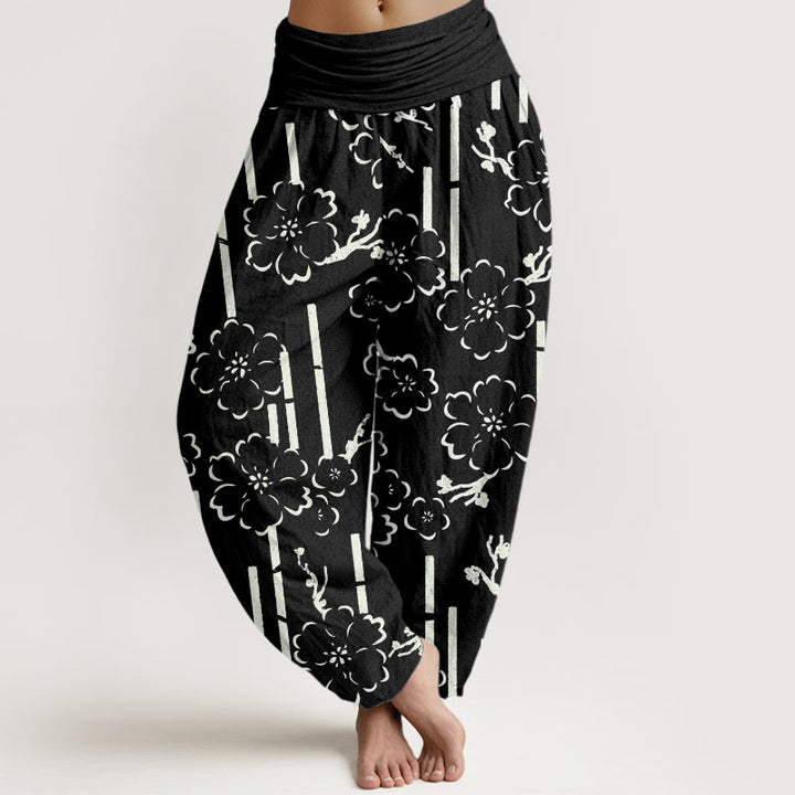 Pantaloni harem da donna con elastico in vita e motivo a linee floreali Buddha Stones - Nero - US22, UK/AU26, EU54 (6XL) - image 5