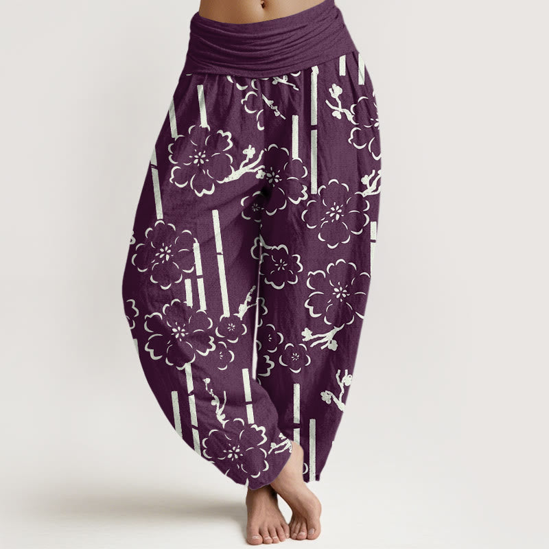 Pantaloni harem da donna con elastico in vita e motivo a linee floreali Buddha Stones - Viola - US22, UK/AU26, EU54 (6XL) - image 8