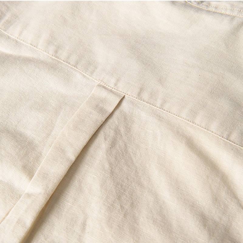 Camicia da uomo in cotone e lino a maniche corte con colletto alto, modello Buddha Stones, casual, semplice, con bottoni e tasche anteriori - image 14