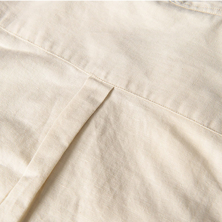 Camicia da uomo in cotone e lino a maniche corte con colletto alto, modello Buddha Stones, casual, semplice, con bottoni e tasche anteriori - image 14