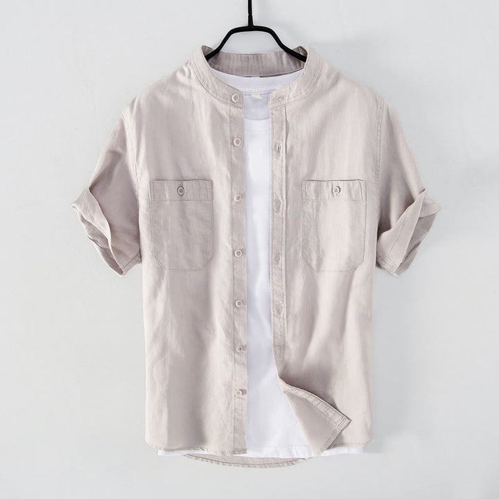 Camicia da uomo in cotone e lino a maniche corte con colletto alto, modello Buddha Stones, casual, semplice, con bottoni e tasche anteriori - Biancheria - US/UK/AU42, EU52 (3XL) - image 8