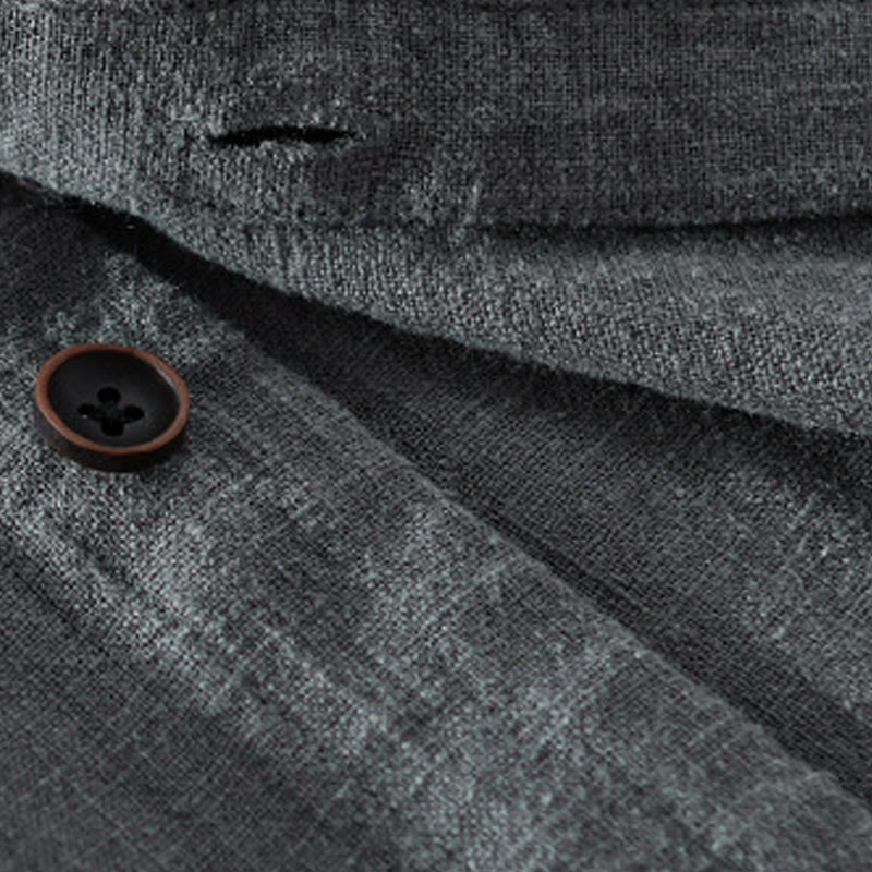 Camicia da uomo in cotone e lino a maniche lunghe con tasche, modello Buddha Stones, modello Spring Daily, con bottoni semplici e colletto alto - image 18