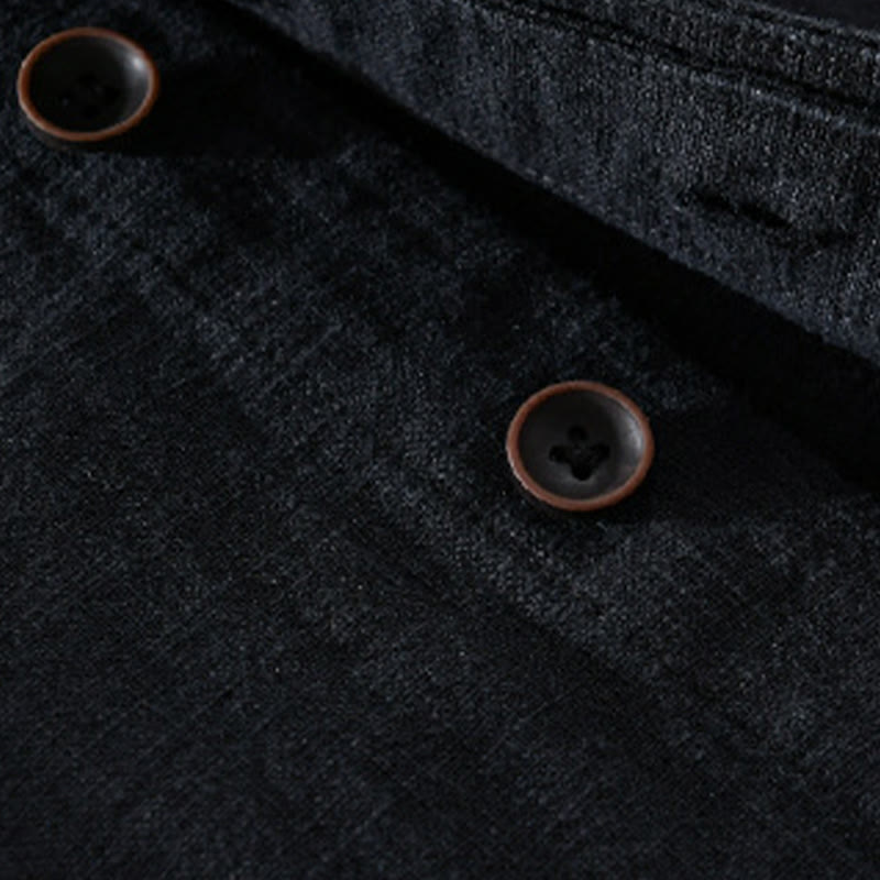Camicia da uomo in cotone e lino a maniche lunghe con tasche, modello Buddha Stones, modello Spring Daily, con bottoni semplici e colletto alto - image 11