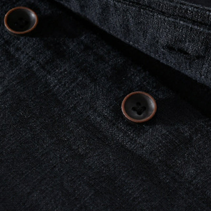 Camicia da uomo in cotone e lino a maniche lunghe con tasche, modello Buddha Stones, modello Spring Daily, con bottoni semplici e colletto alto - image 11