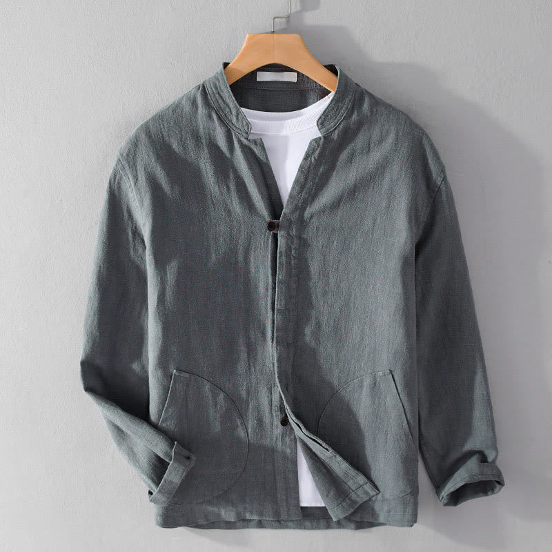 Camicia da uomo in cotone e lino a maniche lunghe con tasche, modello Buddha Stones, modello Spring Daily, con bottoni semplici e colletto alto - Grigio ardesia - US/UK/AU42, EU52 (3XL) - image 13