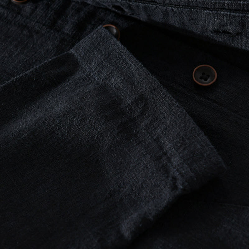 Camicia da uomo in cotone e lino a maniche lunghe con tasche, modello Buddha Stones, modello Spring Daily, con bottoni semplici e colletto alto - image 9