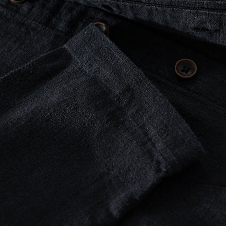 Camicia da uomo in cotone e lino a maniche lunghe con tasche, modello Buddha Stones, modello Spring Daily, con bottoni semplici e colletto alto - image 9