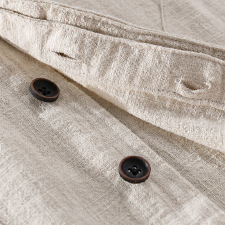 Camicia da uomo in cotone e lino a maniche lunghe con tasche, modello Buddha Stones, modello Spring Daily, con bottoni semplici e colletto alto - image 4