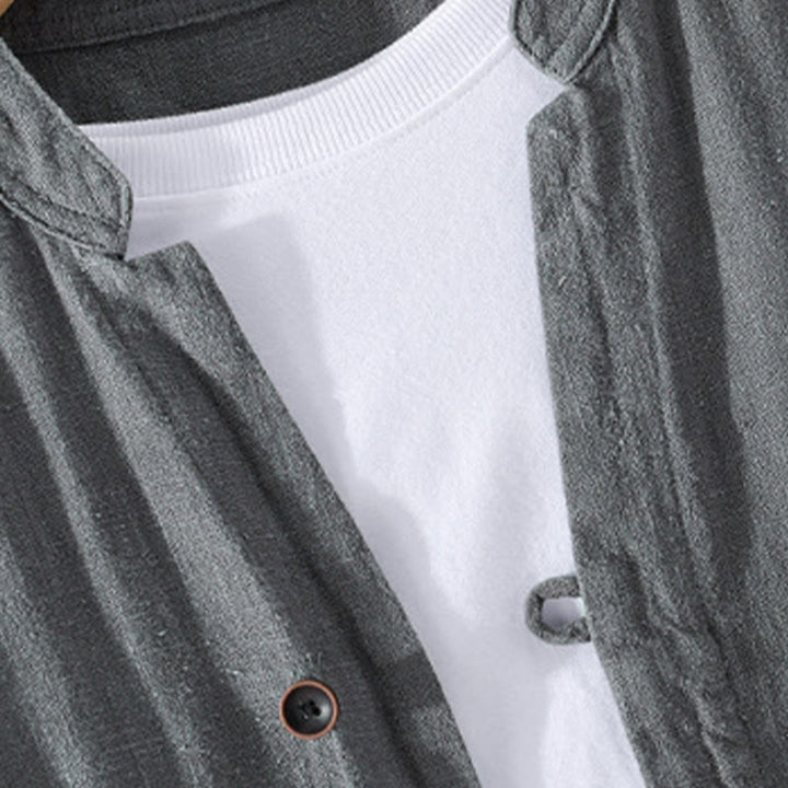 Camicia da uomo in cotone e lino a maniche lunghe con tasche, modello Buddha Stones, modello Spring Daily, con bottoni semplici e colletto alto - image 17