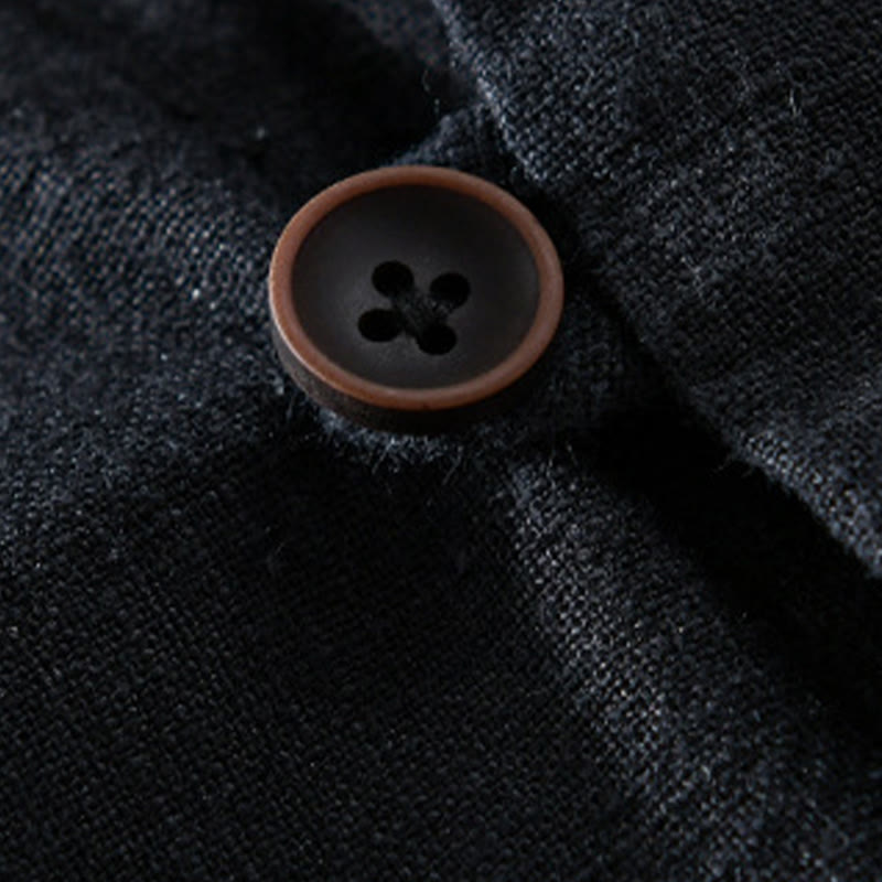 Camicia da uomo in cotone e lino a maniche lunghe con tasche, modello Buddha Stones, modello Spring Daily, con bottoni semplici e colletto alto - image 12