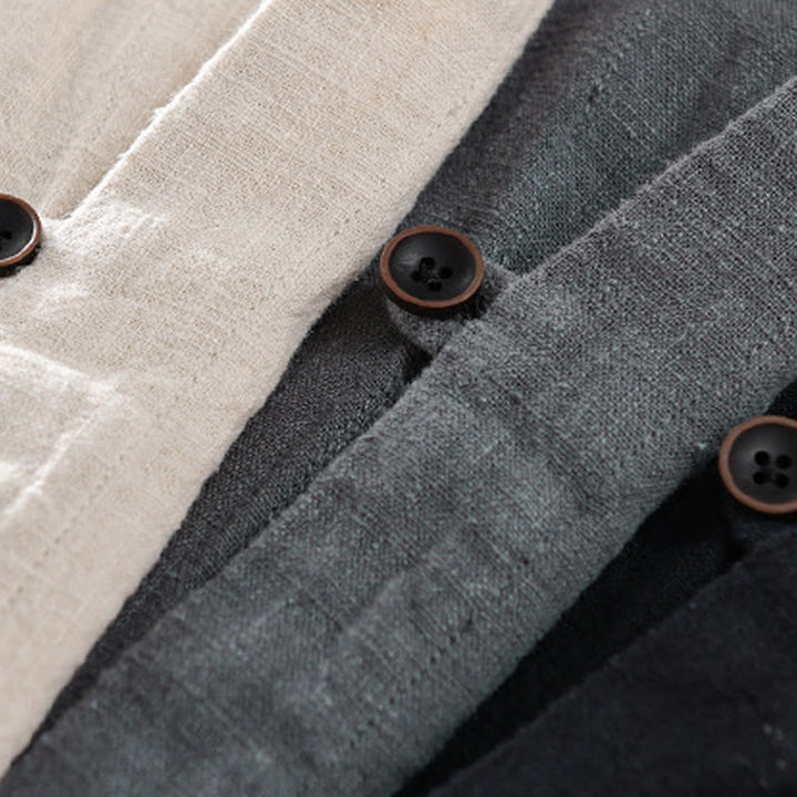 Camicia da uomo in cotone e lino a maniche lunghe con tasche, modello Buddha Stones, modello Spring Daily, con bottoni semplici e colletto alto - image 21