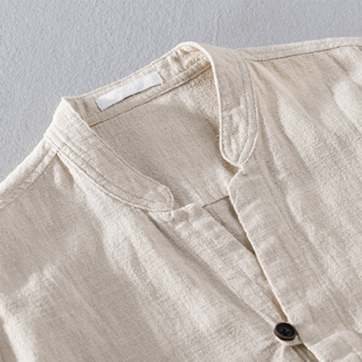Camicia da uomo in cotone e lino a maniche lunghe con tasche, modello Buddha Stones, modello Spring Daily, con bottoni semplici e colletto alto - image 2
