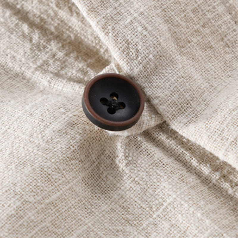 Camicia da uomo in cotone e lino a maniche lunghe con tasche, modello Buddha Stones, modello Spring Daily, con bottoni semplici e colletto alto - image 3