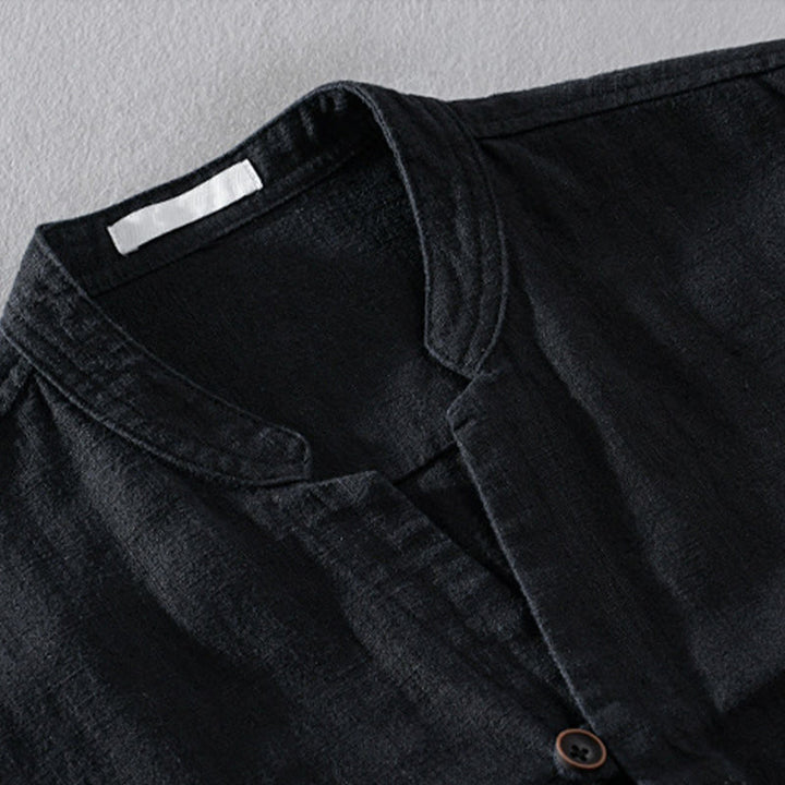 Camicia da uomo in cotone e lino a maniche lunghe con tasche, modello Buddha Stones, modello Spring Daily, con bottoni semplici e colletto alto - image 10
