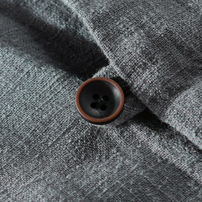 Camicia da uomo in cotone e lino a maniche lunghe con tasche, modello Buddha Stones, modello Spring Daily, con bottoni semplici e colletto alto - image 19