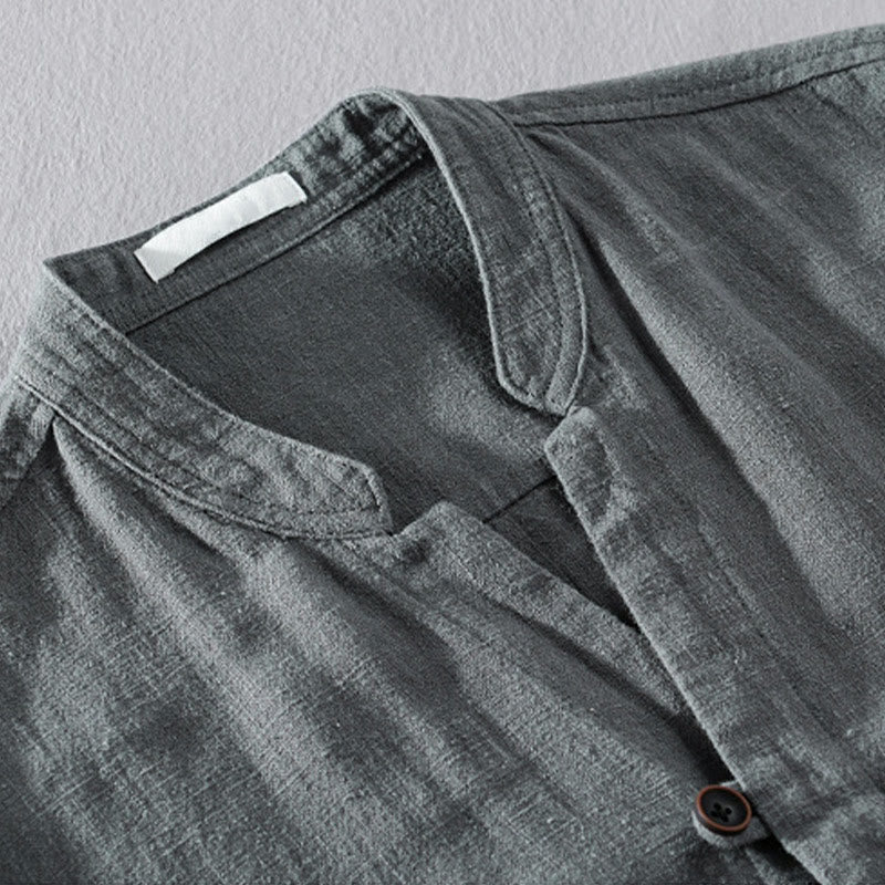 Camicia da uomo in cotone e lino a maniche lunghe con tasche, modello Buddha Stones, modello Spring Daily, con bottoni semplici e colletto alto - image 20