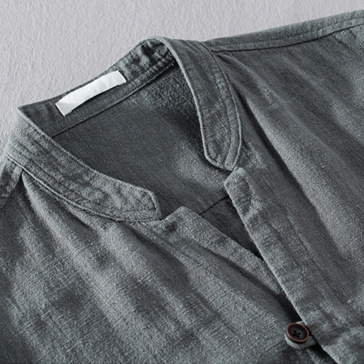 Camicia da uomo in cotone e lino a maniche lunghe con tasche, modello Buddha Stones, modello Spring Daily, con bottoni semplici e colletto alto - image 20