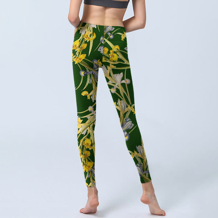Leggings da palestra con stampa a motivo iris verde Buddha Stones, pantaloni da yoga da donna - image 6