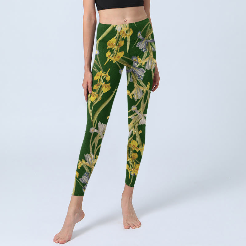 Leggings da palestra con stampa a motivo iris verde Buddha Stones, pantaloni da yoga da donna - image 5