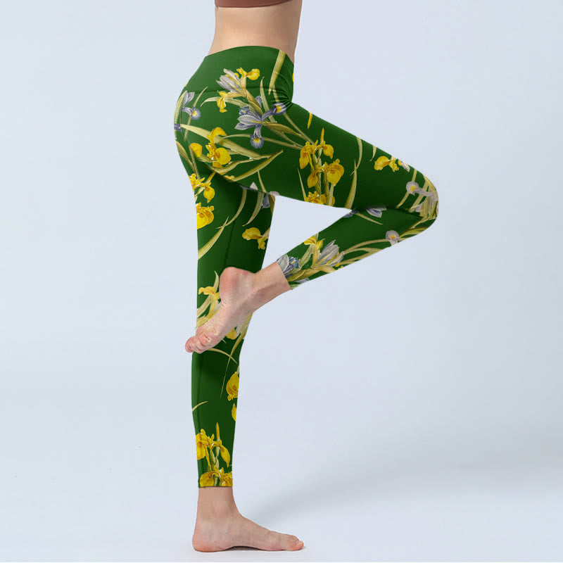 Leggings da palestra con stampa a motivo iris verde Buddha Stones, pantaloni da yoga da donna - image 4