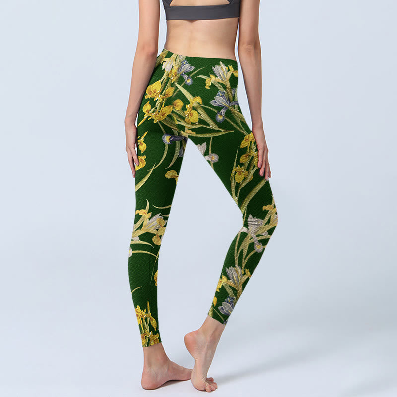 Leggings da palestra con stampa a motivo iris verde Buddha Stones, pantaloni da yoga da donna - image 4