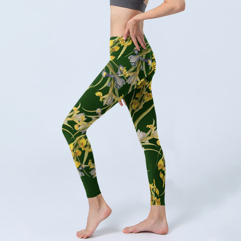 Leggings da palestra con stampa a motivo iris verde Buddha Stones, pantaloni da yoga da donna - image 3