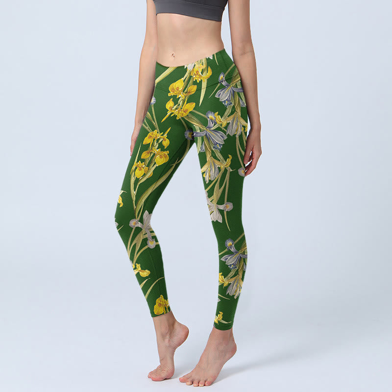 Leggings da palestra con stampa a motivo iris verde Buddha Stones, pantaloni da yoga da donna - Verde foresta - US18, UK/AU22, EU50 (4XL) - image 0