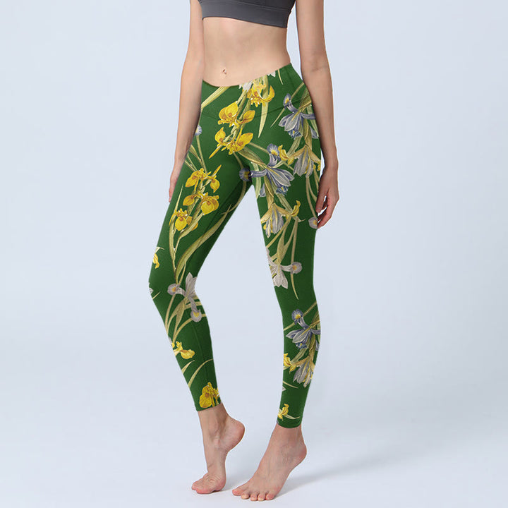 Leggings da palestra con stampa a motivo iris verde Buddha Stones, pantaloni da yoga da donna - Verde foresta - US18, UK/AU22, EU50 (4XL) - image 0