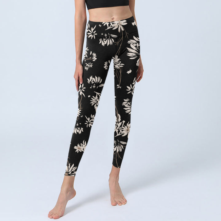 Leggings da palestra con stampa di petali bianchi e neri con motivo Buddha Stones, pantaloni da yoga da donna - image 6