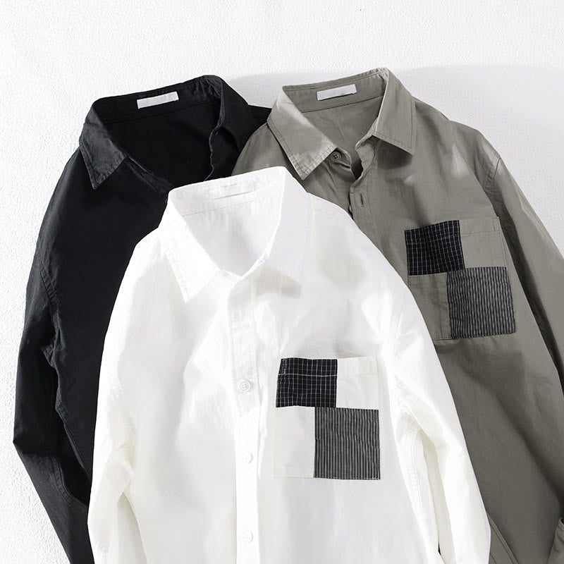 Camicia da uomo in cotone e lino a maniche lunghe con tasche, modello patchwork , Buddha Stones Spring Daily Line - image 22