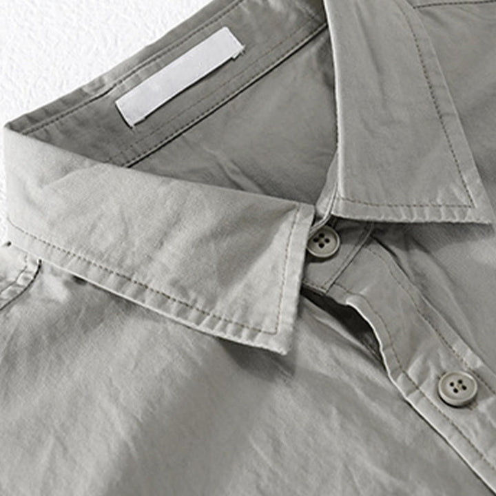 Camicia da uomo in cotone e lino a maniche lunghe con tasche, modello patchwork , Buddha Stones Spring Daily Line - image 2
