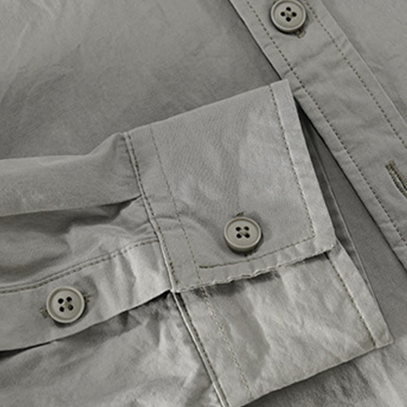 Camicia da uomo in cotone e lino a maniche lunghe con tasche, modello patchwork , Buddha Stones Spring Daily Line - image 4