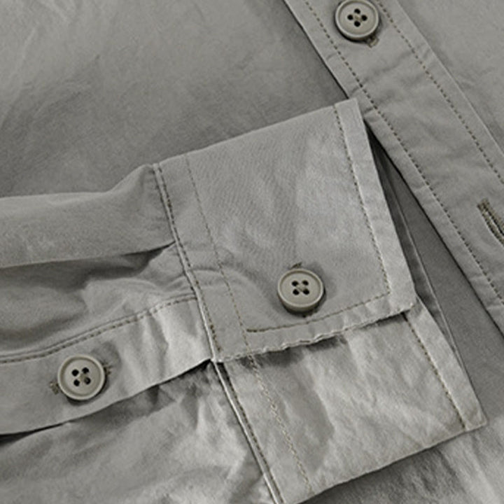 Camicia da uomo in cotone e lino a maniche lunghe con tasche, modello patchwork , Buddha Stones Spring Daily Line - image 4