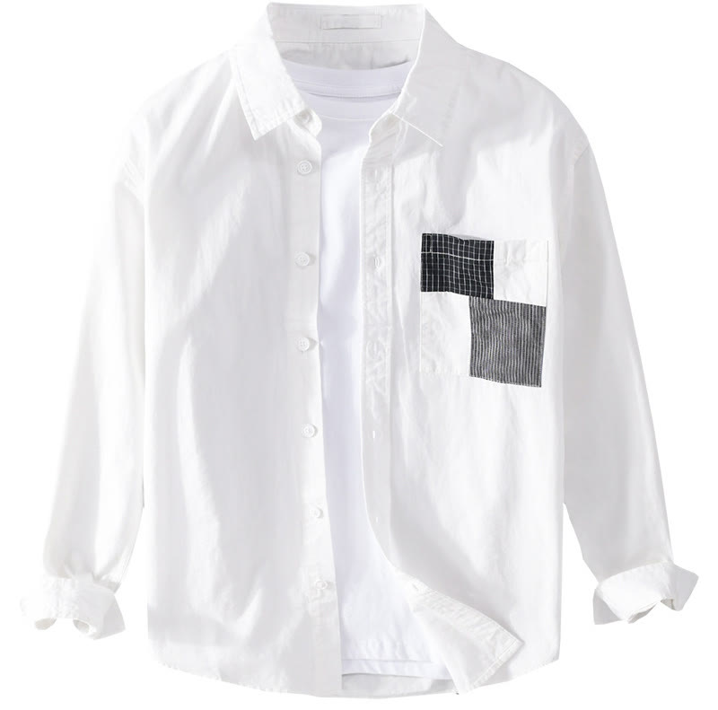 Camicia da uomo in cotone e lino a maniche lunghe con tasche, modello patchwork , Buddha Stones Spring Daily Line - image 14
