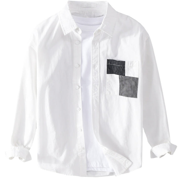 Camicia da uomo in cotone e lino a maniche lunghe con tasche, modello patchwork , Buddha Stones Spring Daily Line - image 14