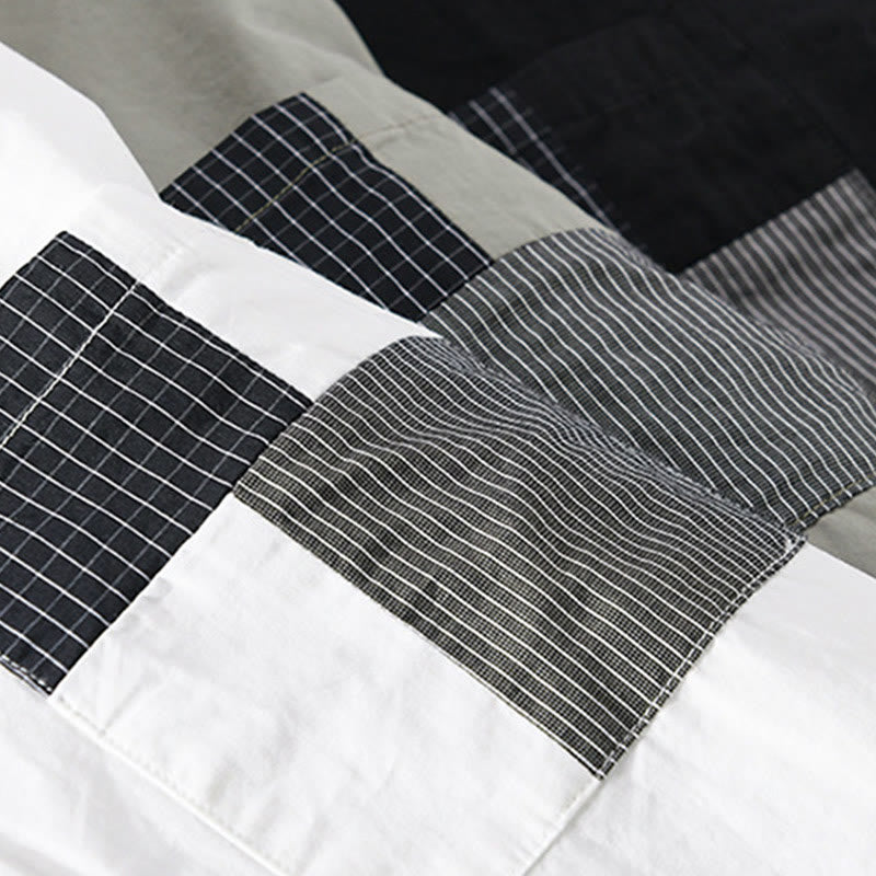Camicia da uomo in cotone e lino a maniche lunghe con tasche, modello patchwork , Buddha Stones Spring Daily Line - image 26