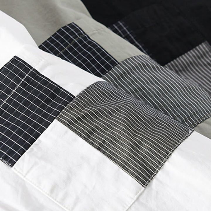Camicia da uomo in cotone e lino a maniche lunghe con tasche, modello patchwork , Buddha Stones Spring Daily Line - image 26