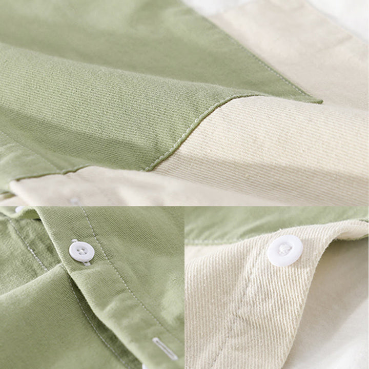 Camicia da uomo in cotone e lino con tasche, maniche lunghe, bottoni, risvolto a contrasto, cuciture primaverili Buddha Stones - image 13