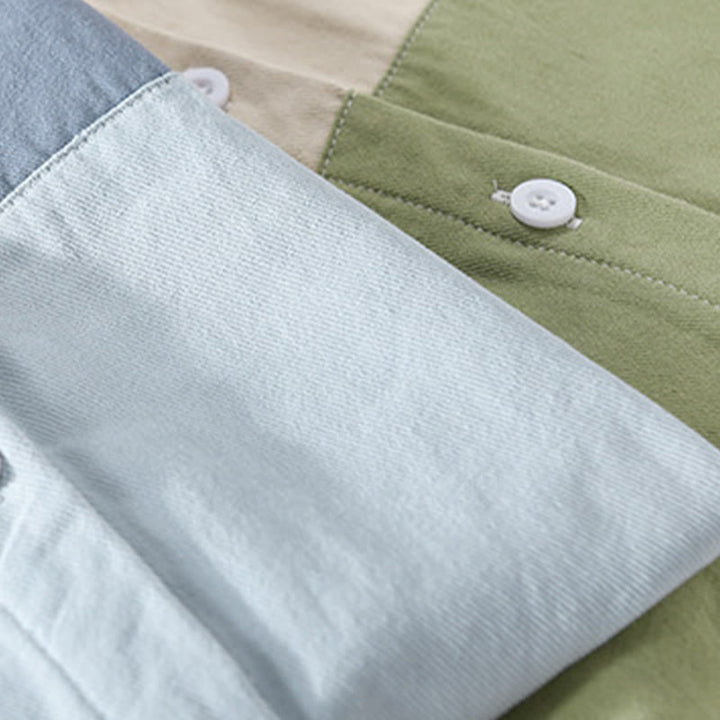 Camicia da uomo in cotone e lino con tasche, maniche lunghe, bottoni, risvolto a contrasto, cuciture primaverili Buddha Stones - image 18