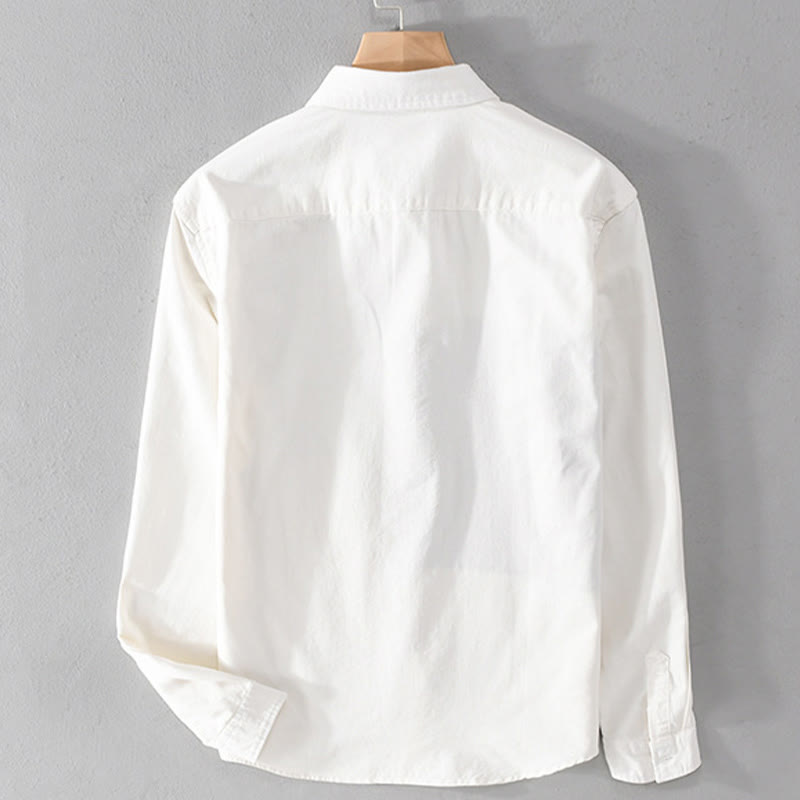 Camicia da uomo in cotone e lino con tasche, maniche lunghe, bottoni, risvolto a contrasto, cuciture primaverili Buddha Stones - image 1