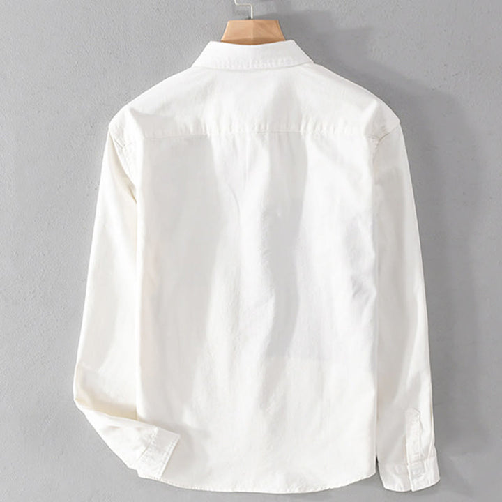 Camicia da uomo in cotone e lino con tasche, maniche lunghe, bottoni, risvolto a contrasto, cuciture primaverili Buddha Stones - image 1