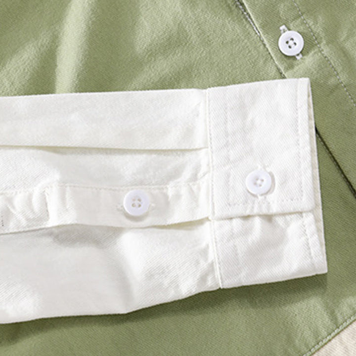 Camicia da uomo in cotone e lino con tasche, maniche lunghe, bottoni, risvolto a contrasto, cuciture primaverili Buddha Stones - image 11
