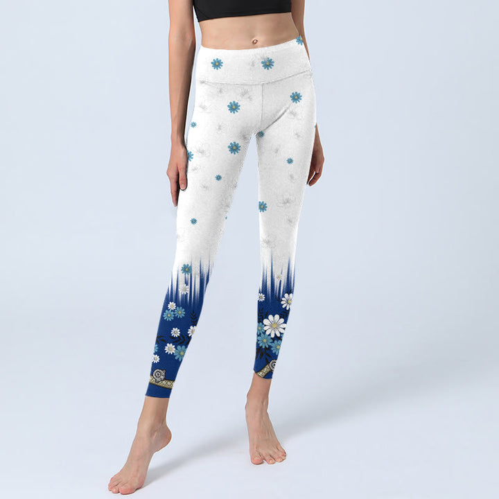 Leggings da palestra con stampa di Buddha Stones, fiori bianchi, foglie d'erba, pantaloni da yoga da donna - image 6