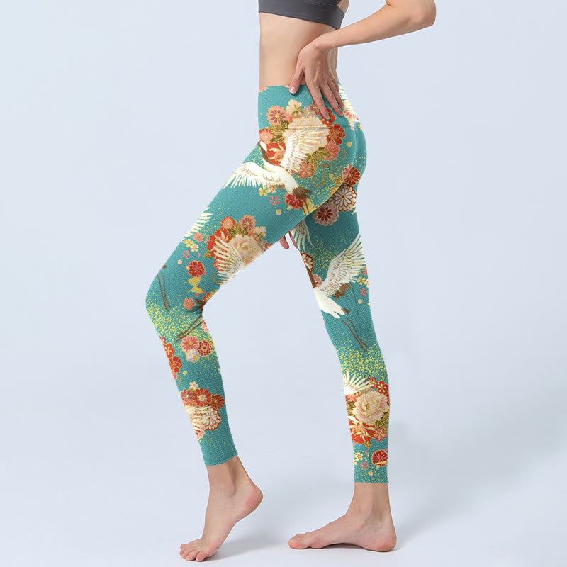 Leggings da palestra con stampa a farfalla, motivo a gru coronate rosse, Buddha Stones , pantaloni da yoga da donna - image 2